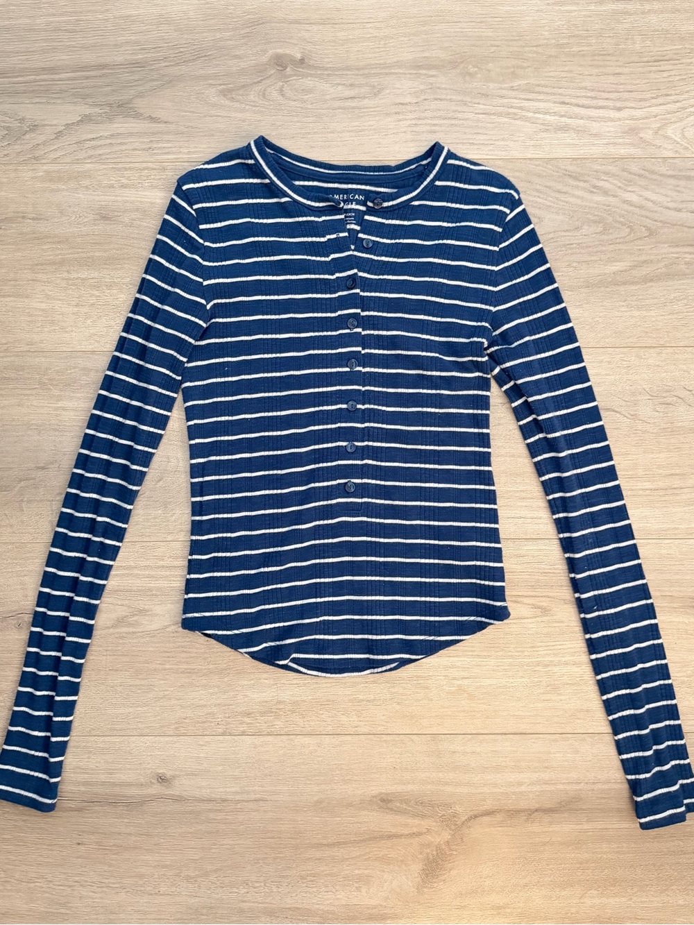 American Eagle Outfitters Navy & White Striped Long-Sleeve Henley